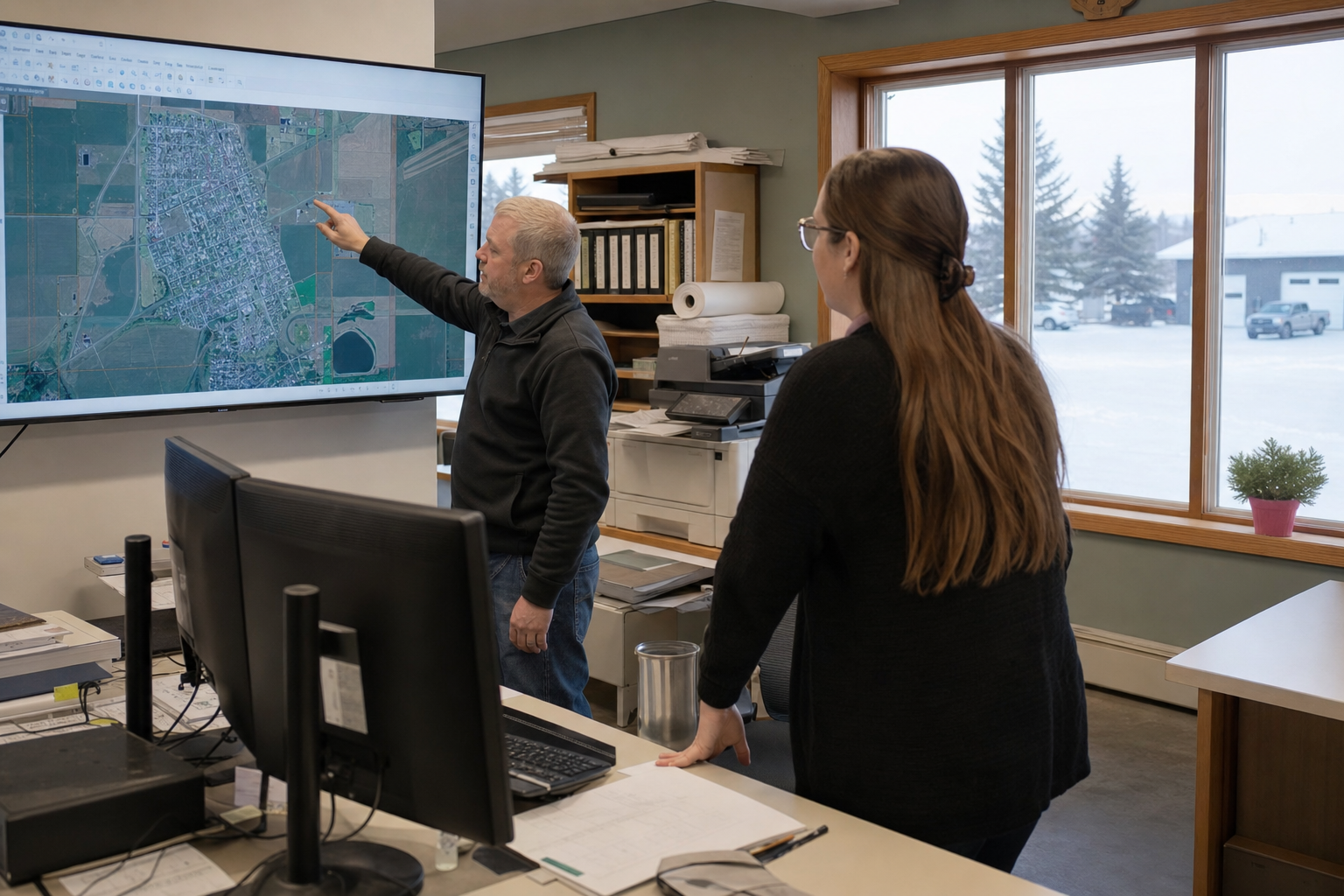 GIS layers and base maps reviewed in a civic office